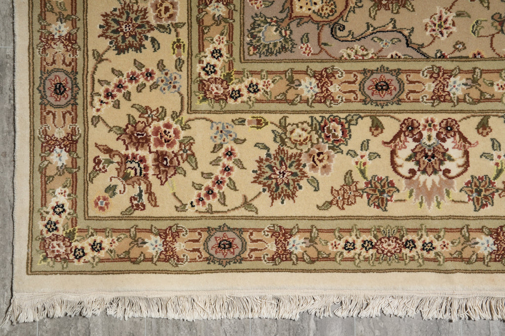 8.9 x 12 New Quality Wool and Silk Hand-Knotted Tabriz Rug #F-3109