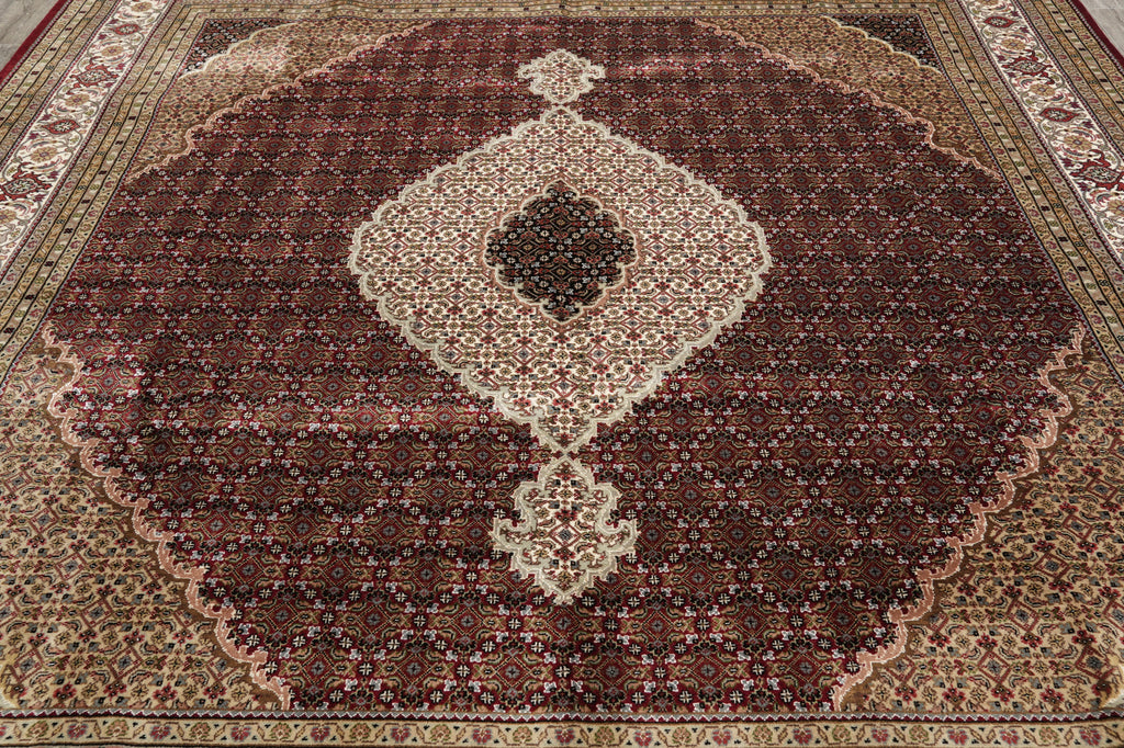 10 x 10.3 Feet Square High Quality Handmade Arear Rug Wool And Silk Tabriz Mahi Carpet Rich Ruby #F-4459