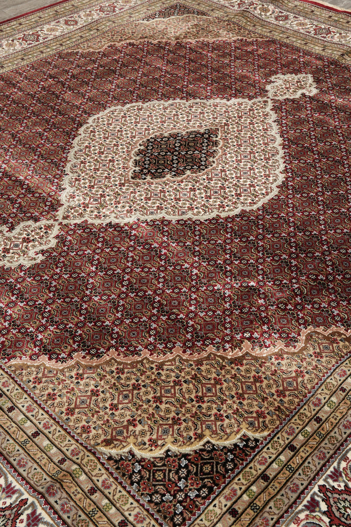 10 x 10.3 Feet Square High Quality Handmade Arear Rug Wool And Silk Tabriz Mahi Carpet Rich Ruby #F-4459