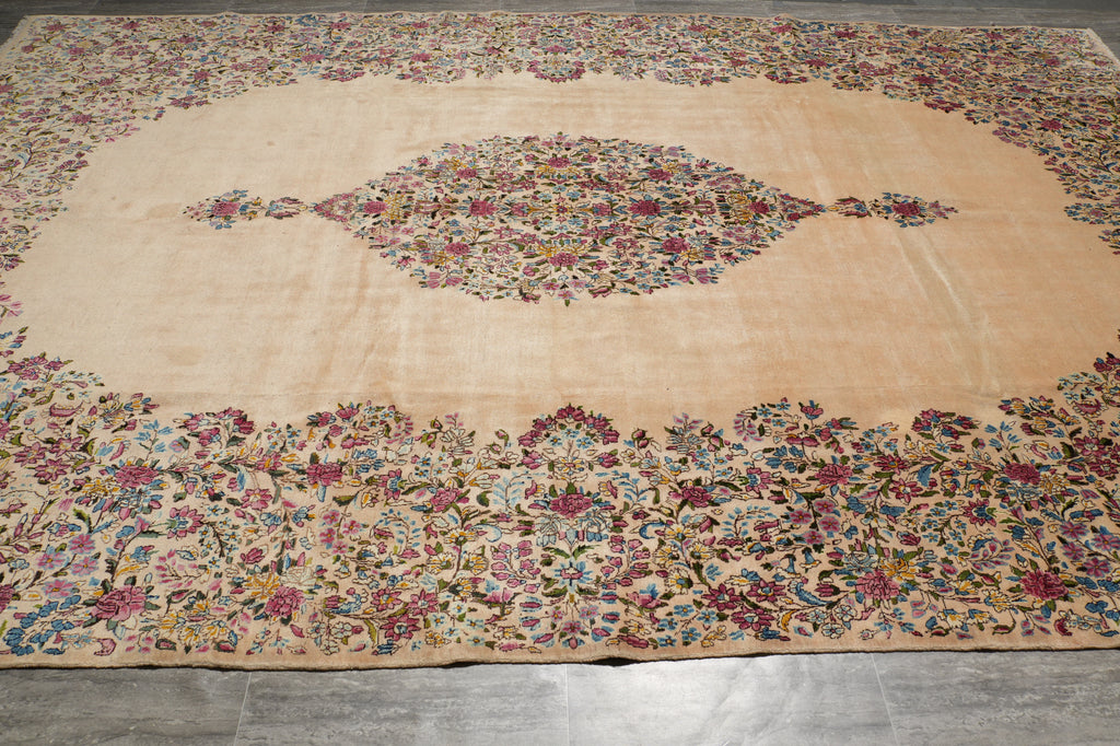 10 x 15 Semi-Antique Persian Kerman Quality Rug Ivory - view 4