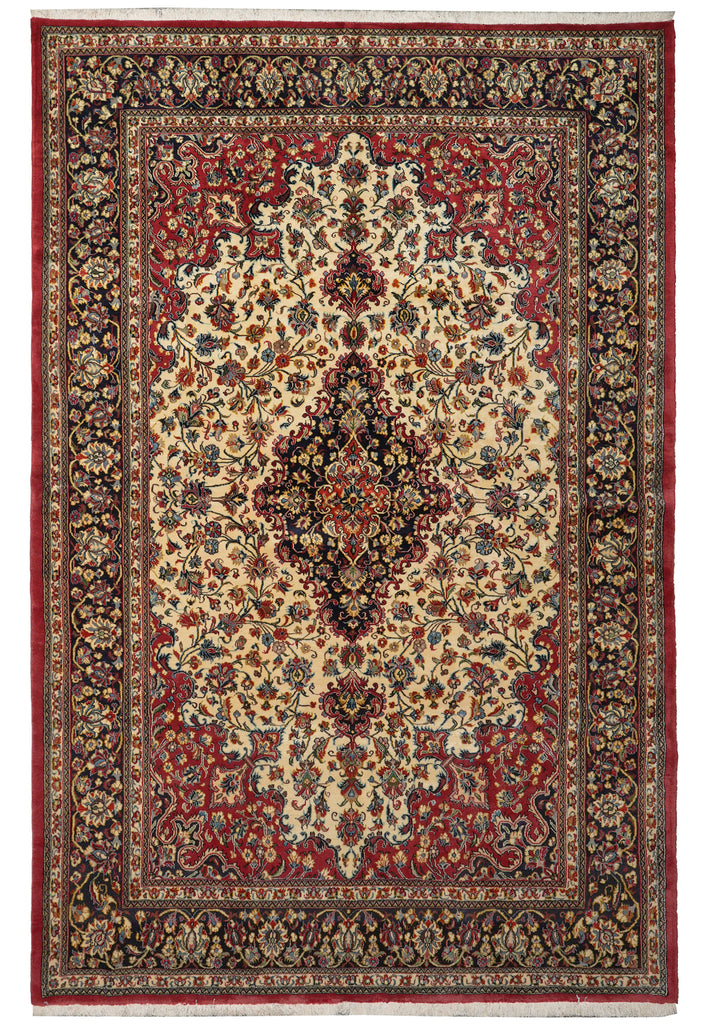 6.8 x 10 Cream And Red Persian Kashan Rug