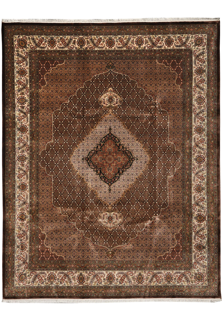 8 x 10 Dark Chocolate Brown Quality Handmade Area Rug Tabriz Mahi Wool and Silk #F-4460