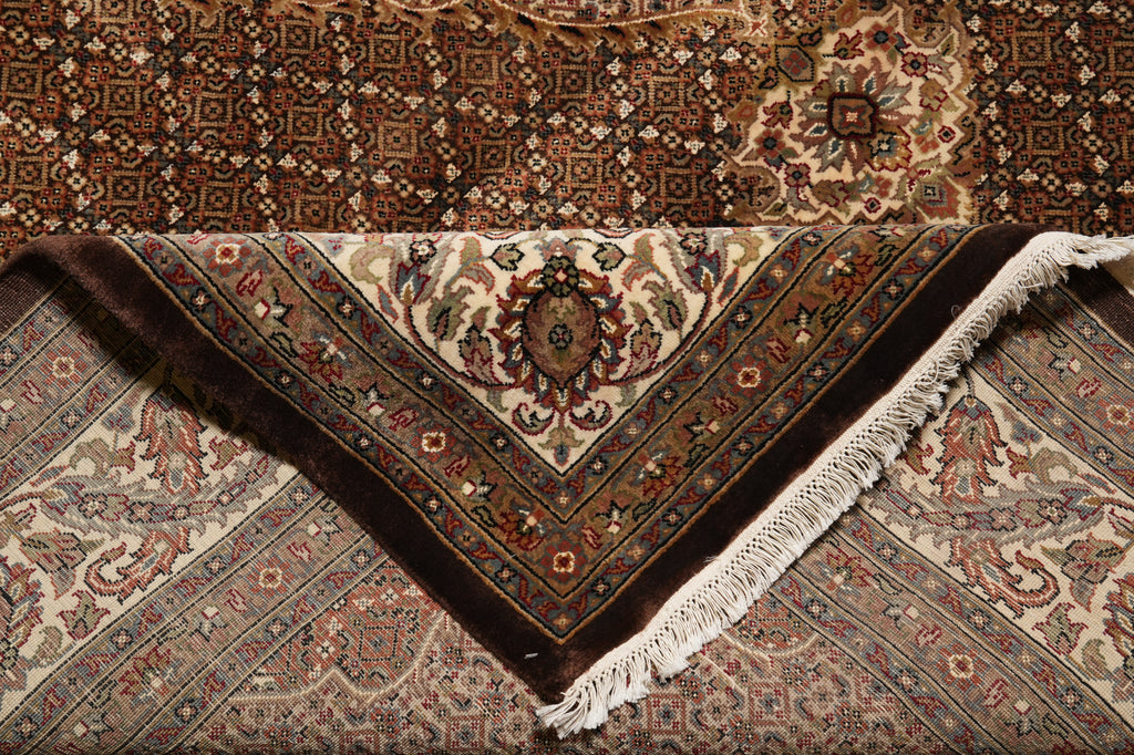 8 x 10 Dark Chocolate Brown Quality Handmade Area Rug Tabriz Mahi Wool and Silk #F-4460