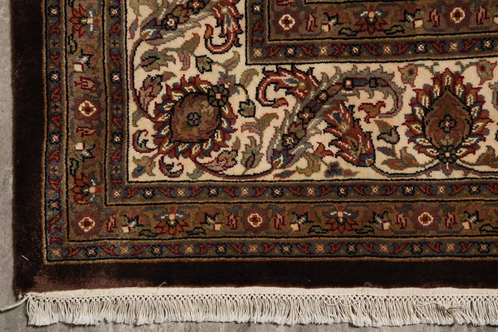 8 x 10 Dark Chocolate Brown Quality Handmade Area Rug Tabriz Mahi Wool and Silk #F-4460