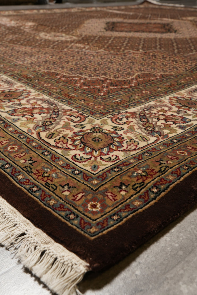 8 x 10 Dark Chocolate Brown Quality Handmade Area Rug Tabriz Mahi Wool and Silk #F-4460