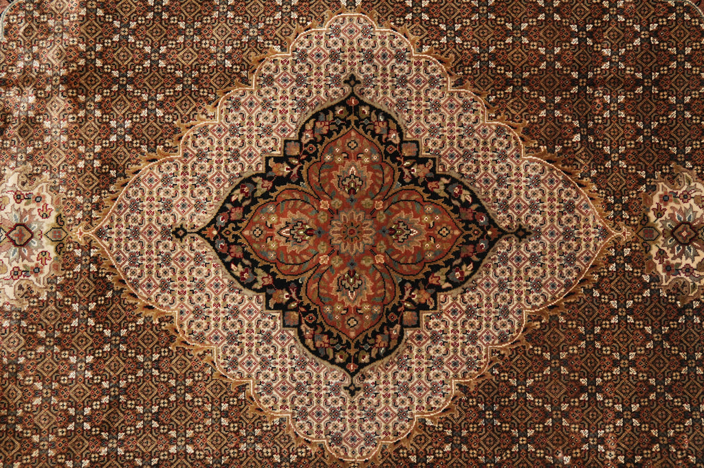 8 x 10 Dark Chocolate Brown Quality Handmade Area Rug Tabriz Mahi Wool and Silk #F-4460