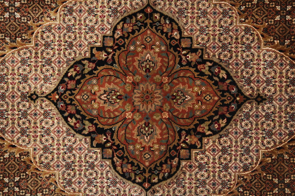 8 x 10 Dark Chocolate Brown Quality Handmade Area Rug Tabriz Mahi Wool and Silk #F-4460