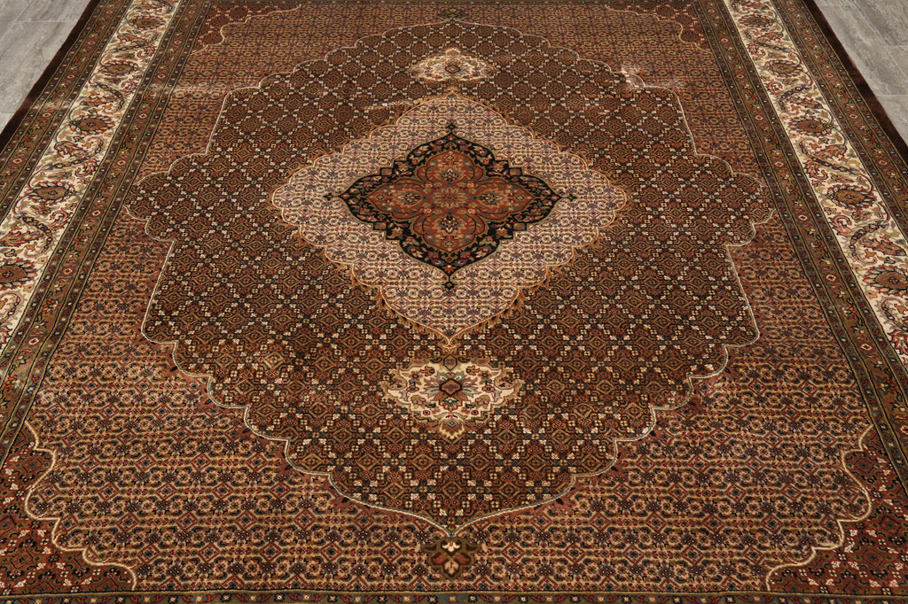 8 x 10 Dark Chocolate Brown Quality Handmade Area Rug Tabriz Mahi Wool and Silk #F-4460