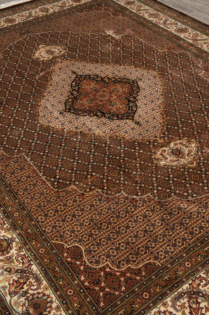 8 x 10 Dark Chocolate Brown Quality Handmade Area Rug Tabriz Mahi Wool and Silk #F-4460