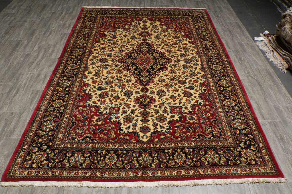 6.8 x 10 Cream And Red Persian Kashan Rug - view 3