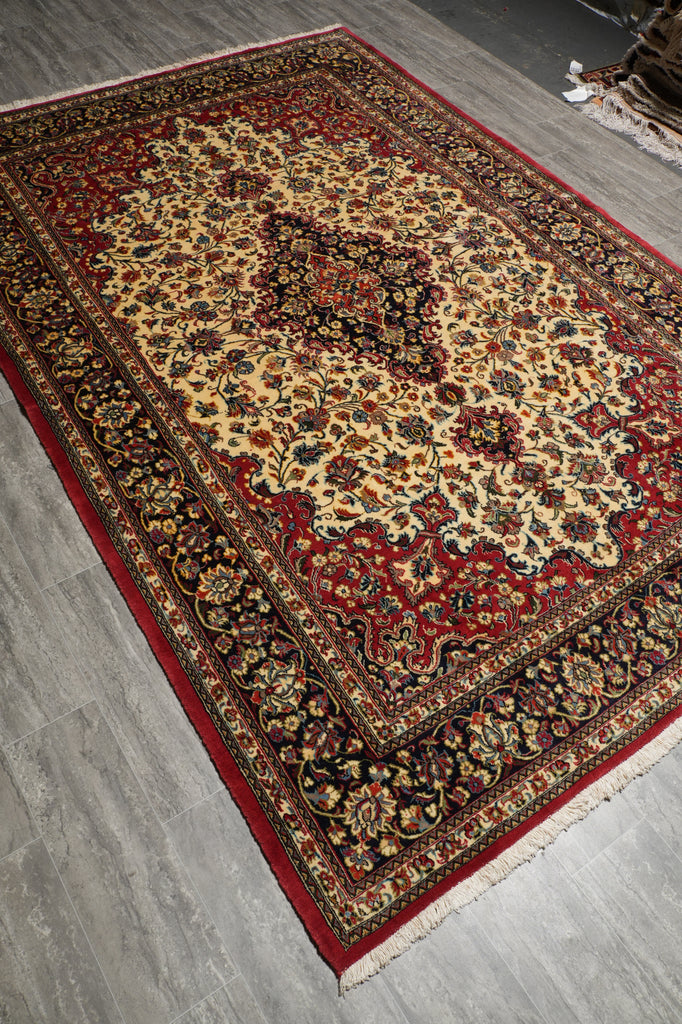 6.8 x 10 Cream And Red Persian Kashan Rug - view 5