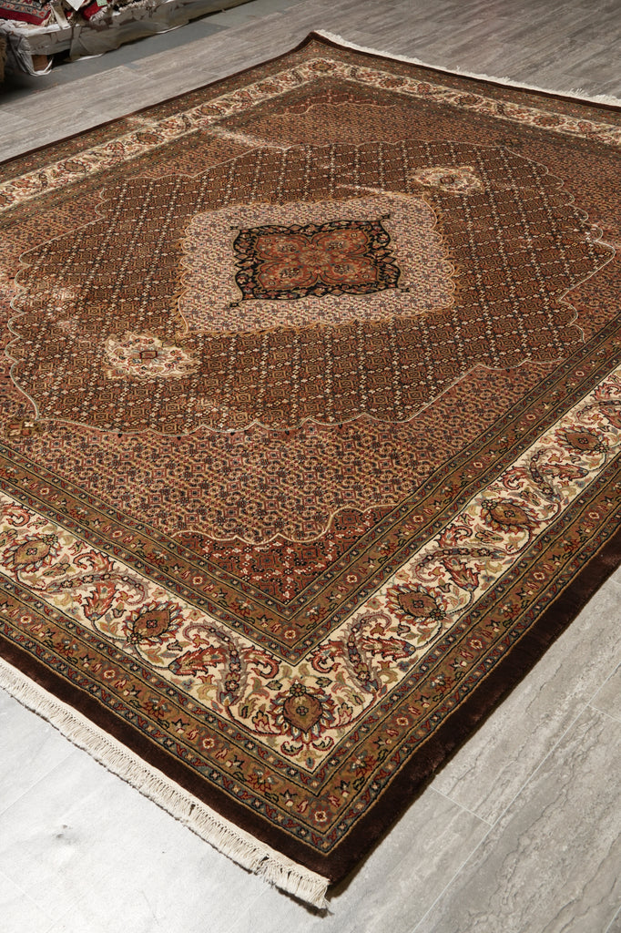 8 x 10 Dark Chocolate Brown Quality Handmade Area Rug Tabriz Mahi Wool and Silk #F-4460
