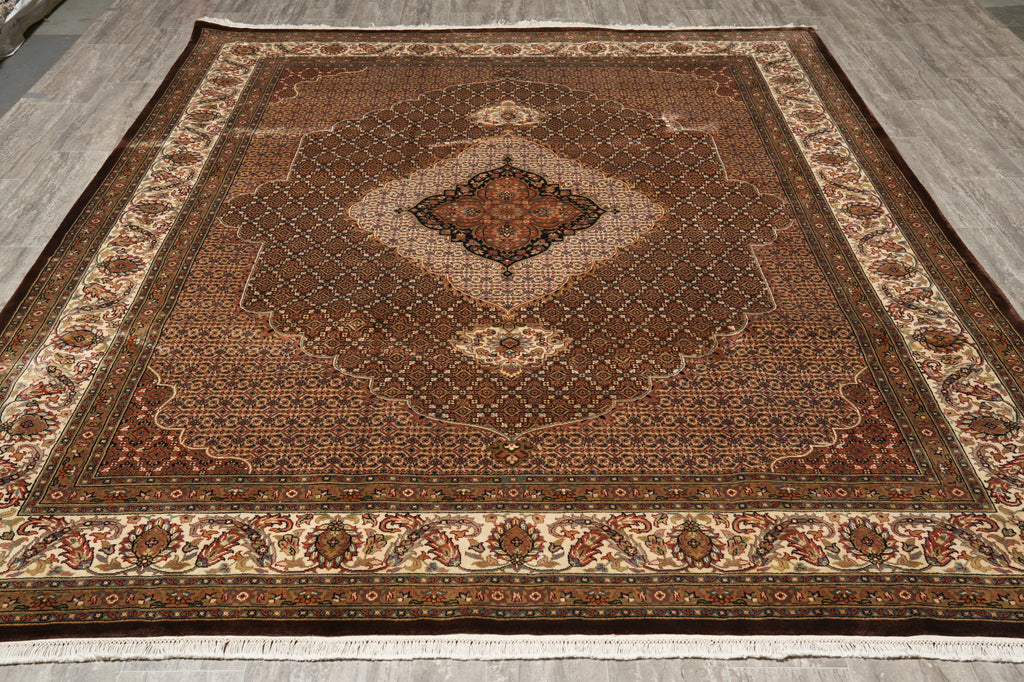 8 x 10 Dark Chocolate Brown Quality Handmade Area Rug Tabriz Mahi Wool and Silk #F-4460