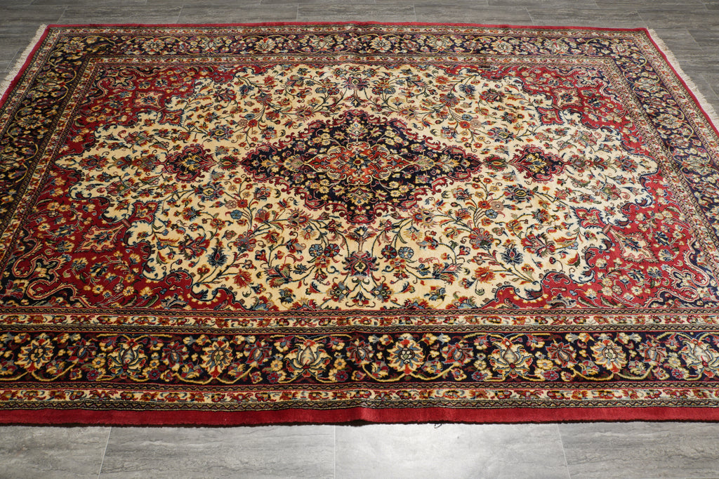 6.8 x 10 Cream And Red Persian Kashan Rug - view 4