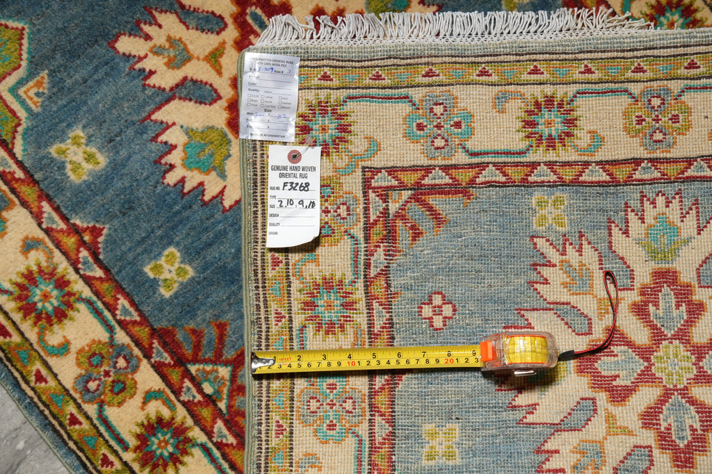 10 Feet Runner Handmade Afghan Kazak Rug Light Blue #F-3268