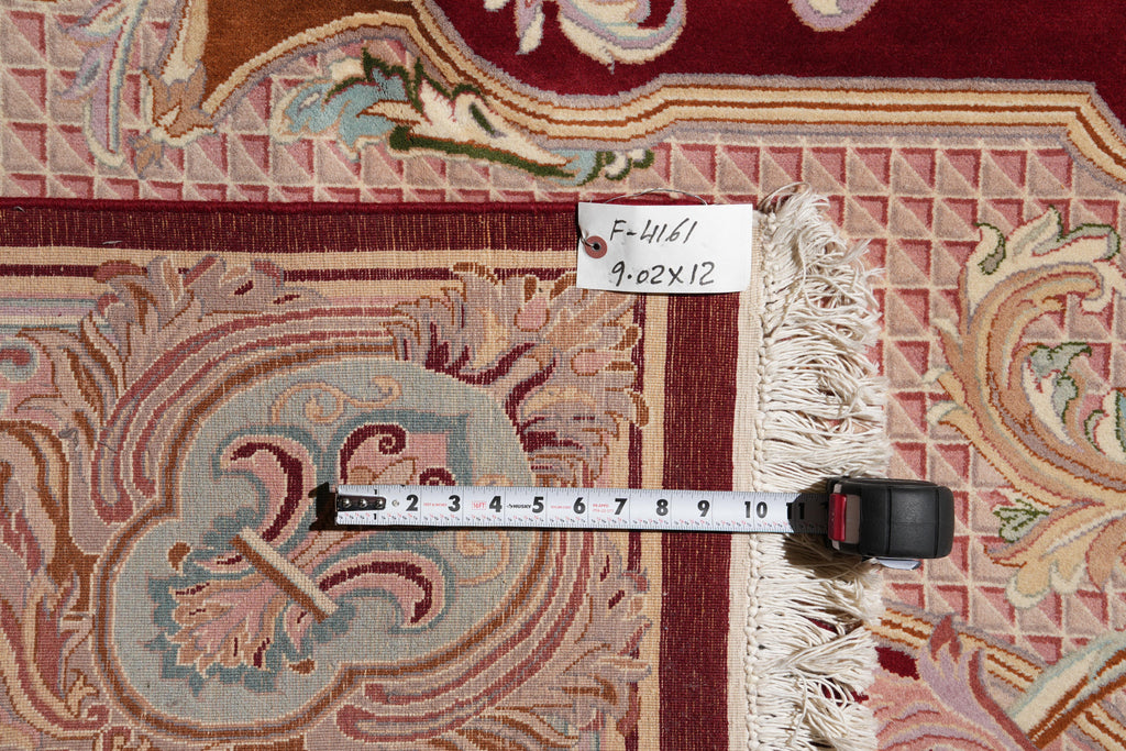 9.2 x 12 Handmade French Savonnerie Rug Burgundy #F-4161