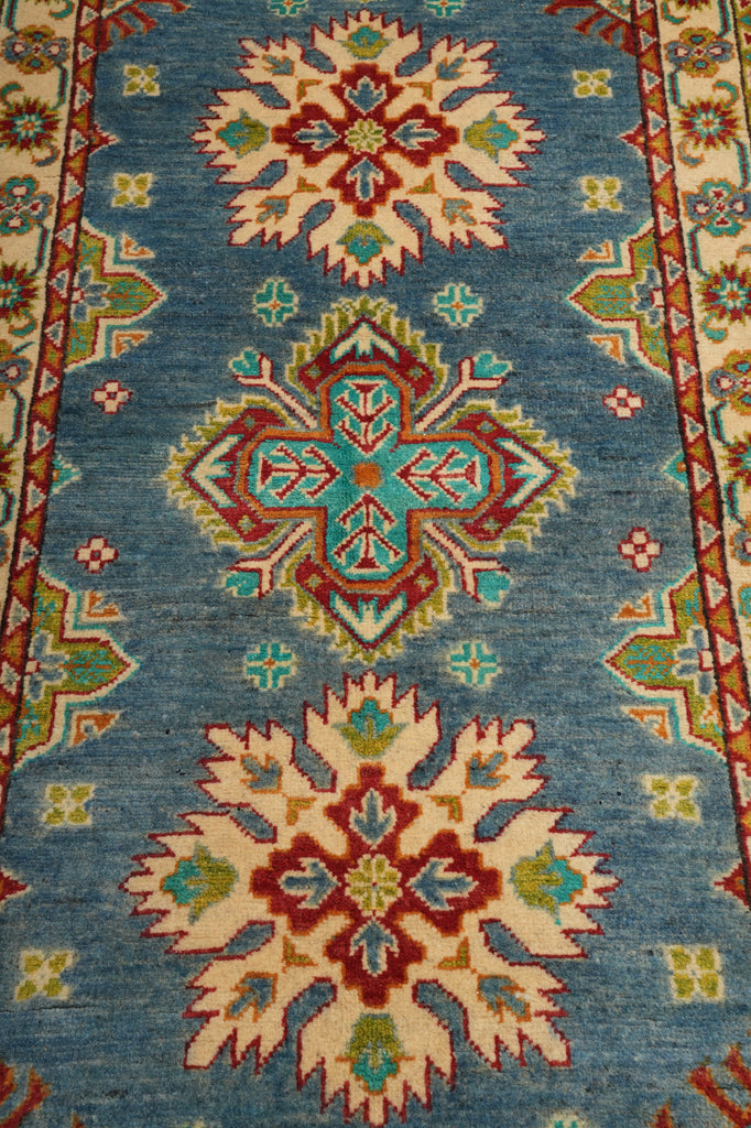 10 Feet Runner Handmade Afghan Kazak Rug Light Blue #F-3268