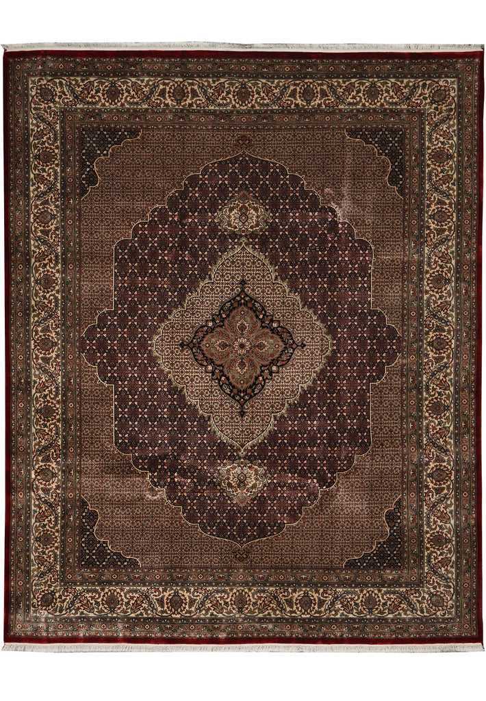 8 x 9.6 Burgundy Mahi Tabriz Wool and Silk Quality Handmade Area Rug #F-4461