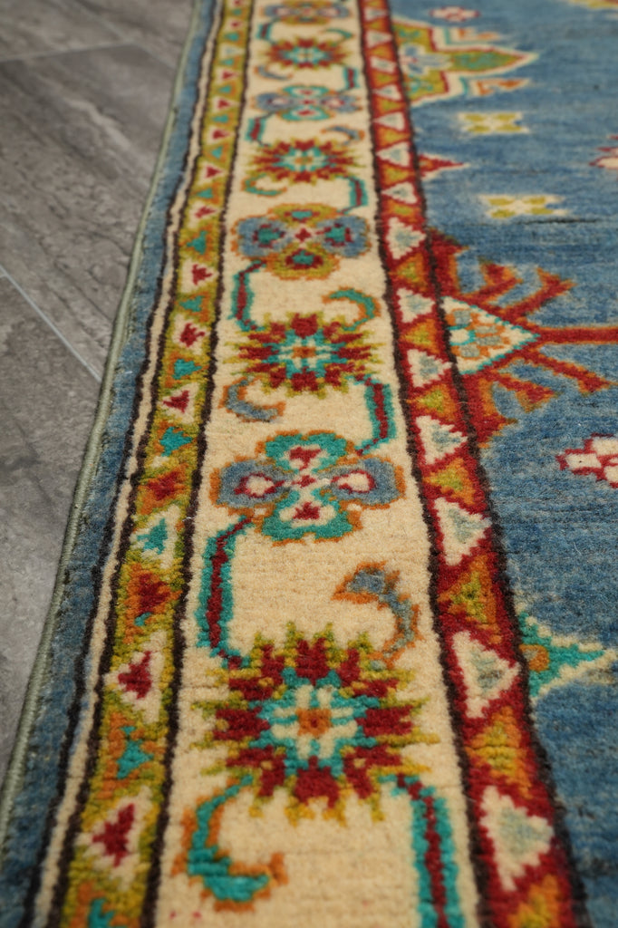 10 Feet Runner Handmade Afghan Kazak Rug Light Blue #F-3268