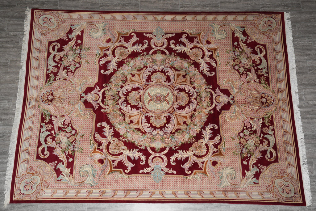 9.2 x 12 Handmade French Savonnerie Rug Burgundy #F-4161