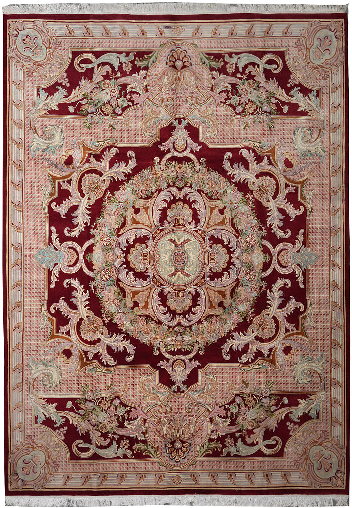 9.2 x 12 Handmade French Savonnerie Rug Burgundy #F-4161