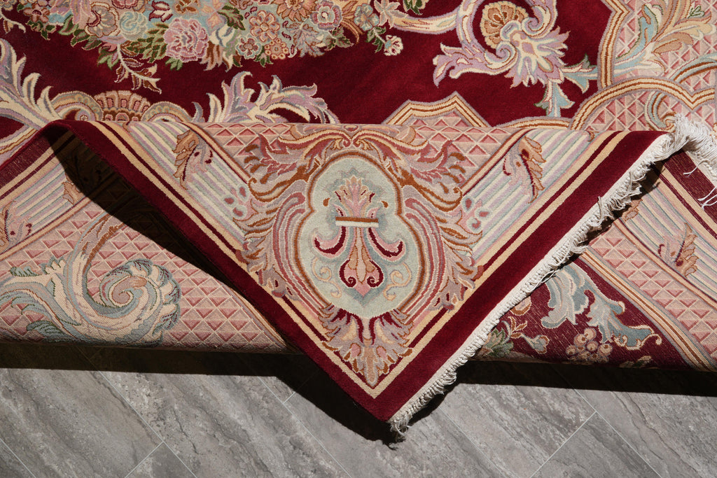 9.2 x 12 Handmade French Savonnerie Rug Burgundy #F-4161