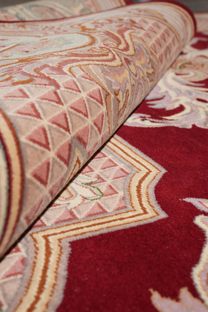 9.2 x 12 Handmade French Savonnerie Rug Burgundy #F-4161