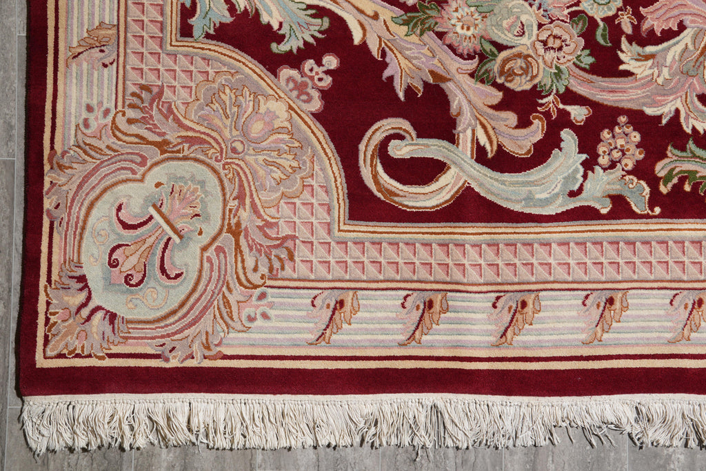 9.2 x 12 Handmade French Savonnerie Rug Burgundy #F-4161