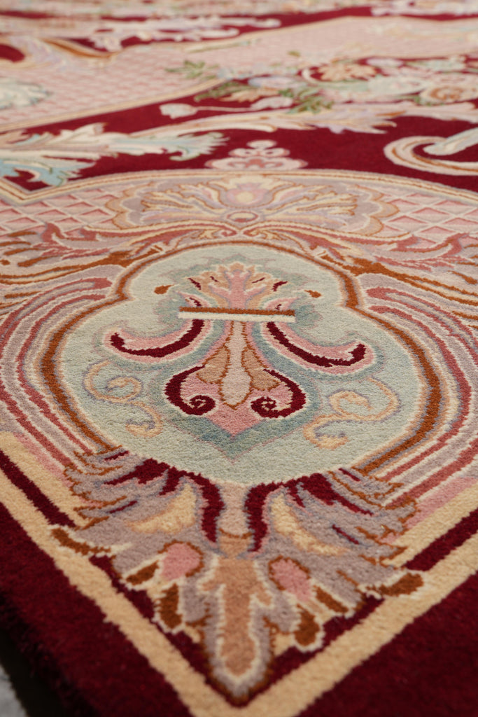 9.2 x 12 Handmade French Savonnerie Rug Burgundy #F-4161