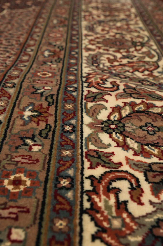 8 x 9.6 Burgundy Mahi Tabriz Wool and Silk Quality Handmade Area Rug #F-4461