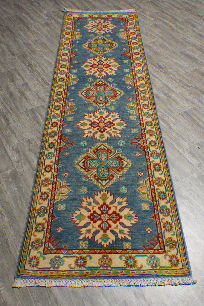 10 Feet Runner Handmade Afghan Kazak Rug Light Blue #F-3268