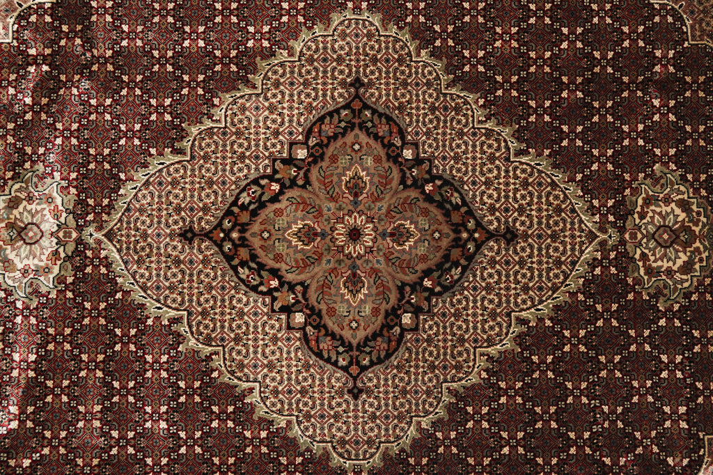 8 x 9.6 Burgundy Mahi Tabriz Wool and Silk Quality Handmade Area Rug #F-4461