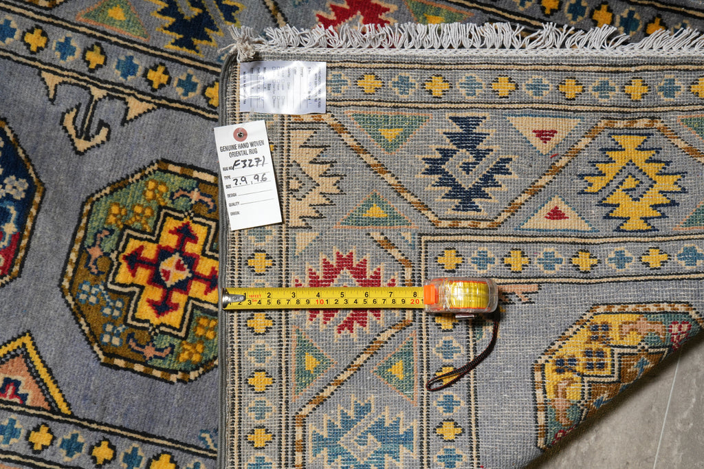 10 Feet Runner Afghan Kazak Rug Slate Blue Gray #F-3271