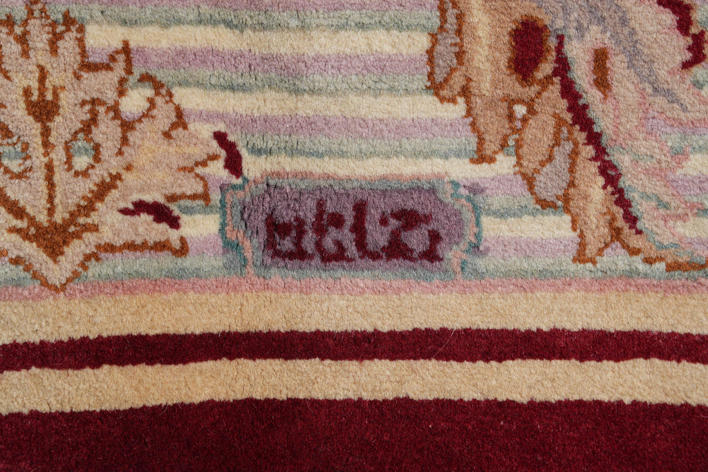 9.2 x 12 Handmade French Savonnerie Rug Burgundy #F-4161