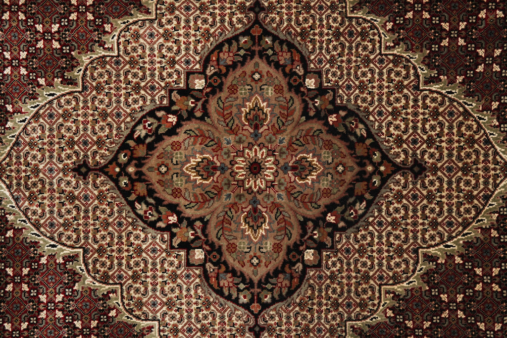 8 x 9.6 Burgundy Mahi Tabriz Wool and Silk Quality Handmade Area Rug #F-4461