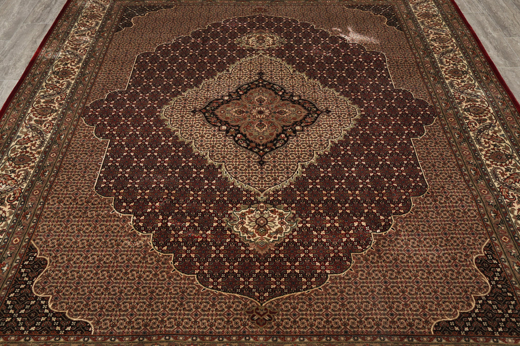 8 x 9.6 Burgundy Mahi Tabriz Wool and Silk Quality Handmade Area Rug #F-4461