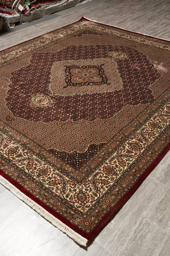 8 x 9.6 Burgundy Mahi Tabriz Wool and Silk Quality Handmade Area Rug #F-4461