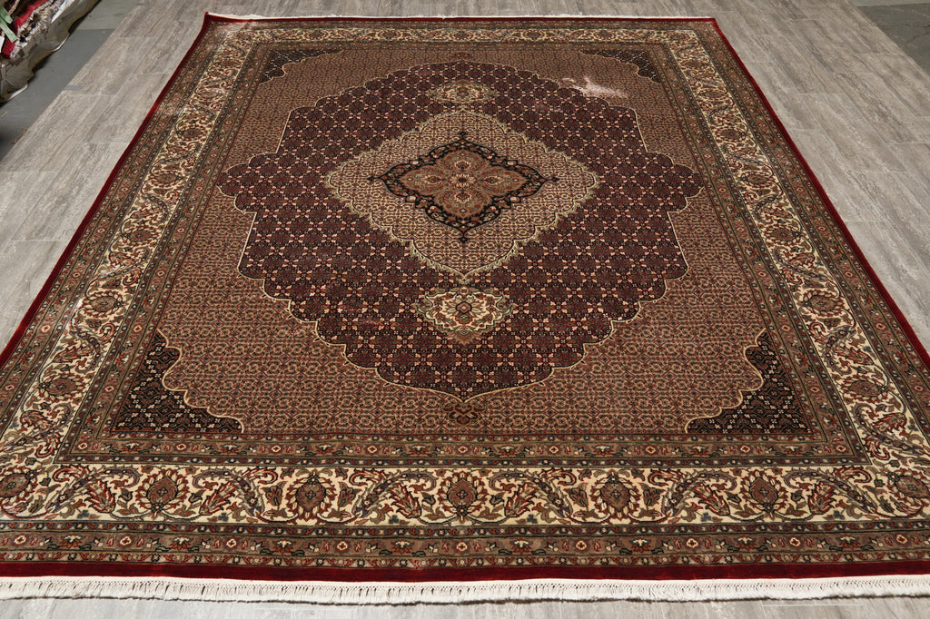 8 x 9.6 Burgundy Mahi Tabriz Wool and Silk Quality Handmade Area Rug #F-4461