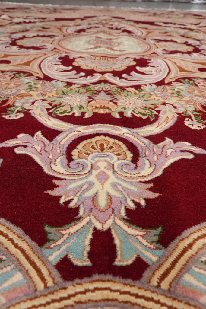 9.2 x 12 Handmade French Savonnerie Rug Burgundy #F-4161