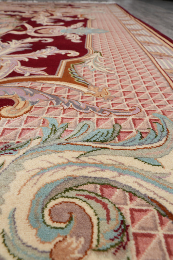 9.2 x 12 Handmade French Savonnerie Rug Burgundy #F-4161