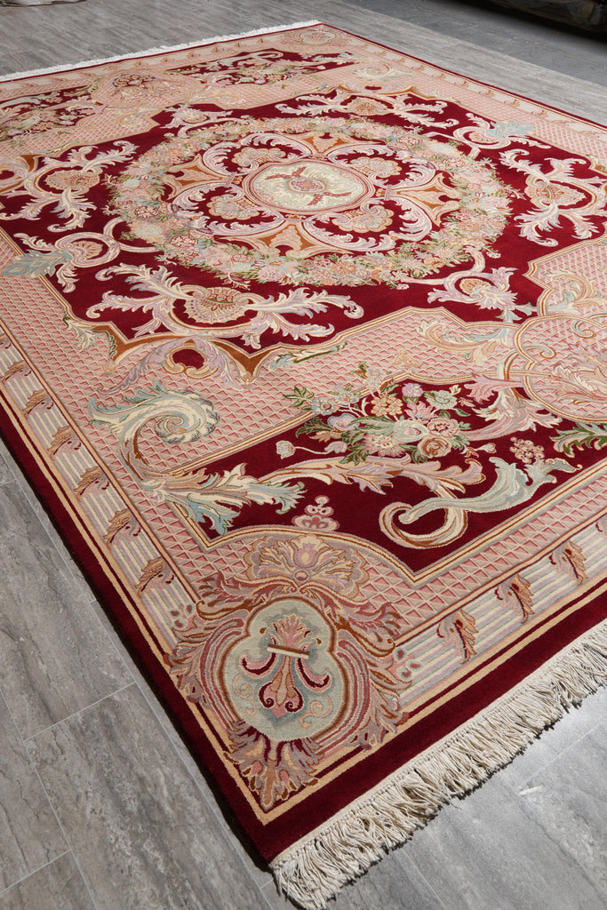 9.2 x 12 Handmade French Savonnerie Rug Burgundy #F-4161
