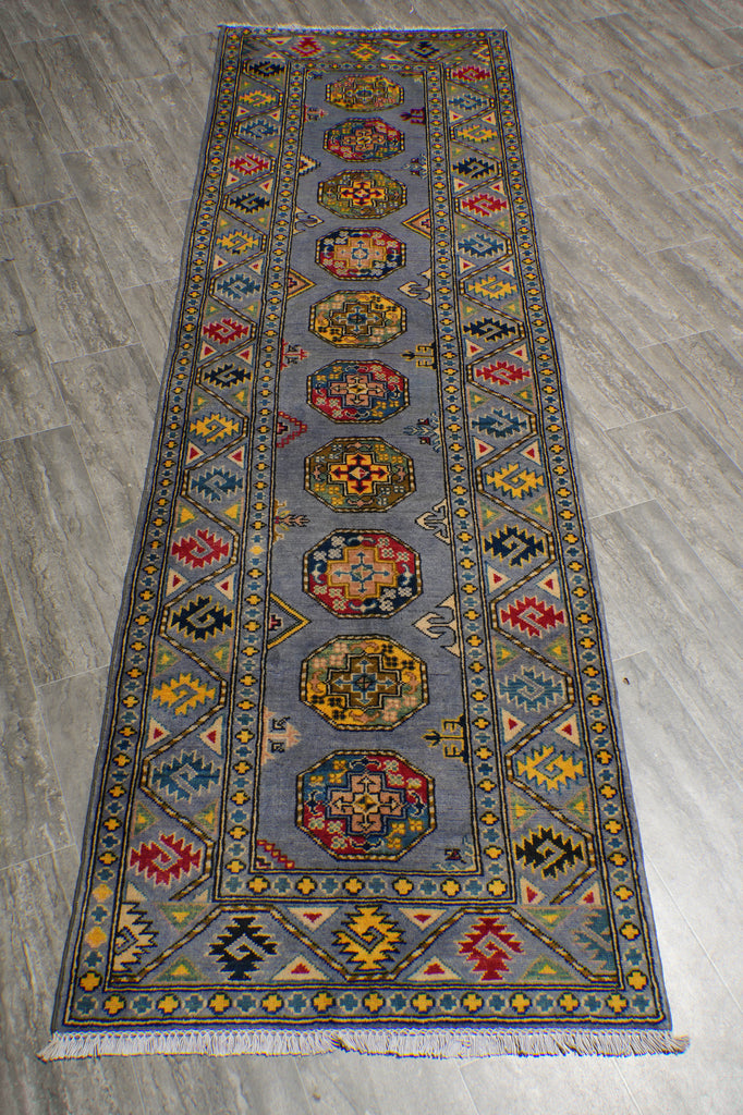 10 Feet Runner Afghan Kazak Rug Slate Blue Gray #F-3271