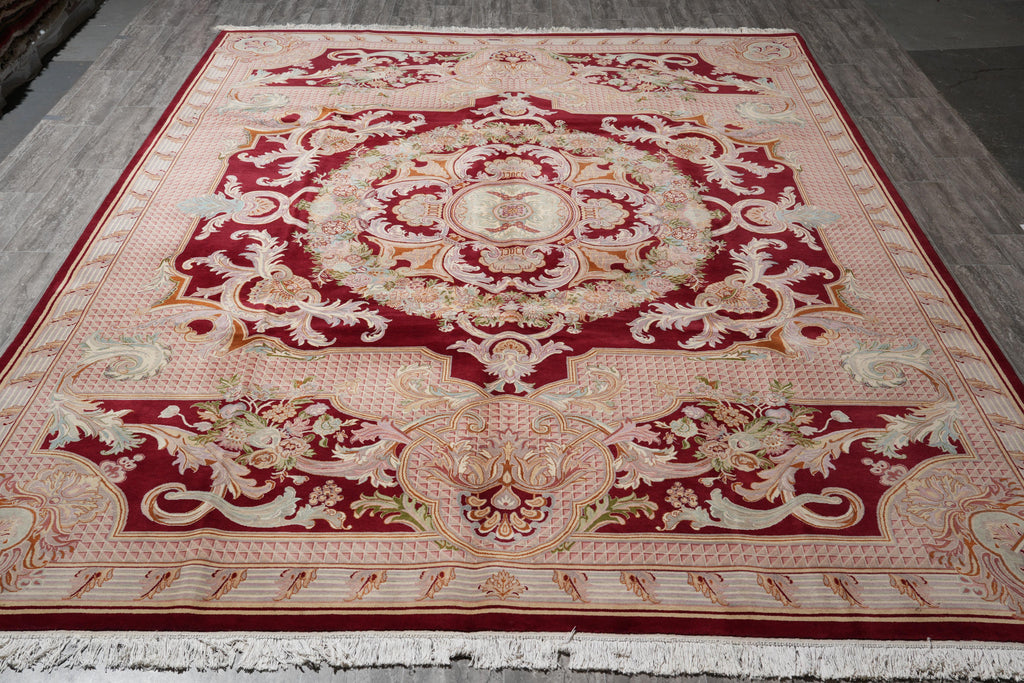9.2 x 12 Handmade French Savonnerie Rug Burgundy #F-4161