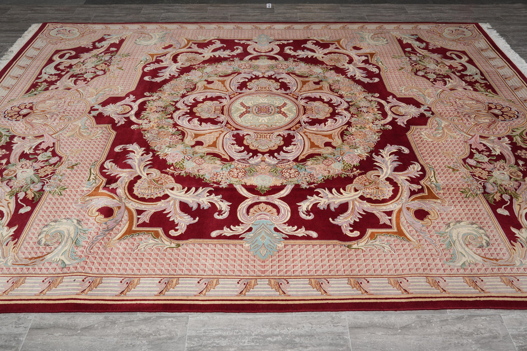 9.2 x 12 Handmade French Savonnerie Rug Burgundy #F-4161