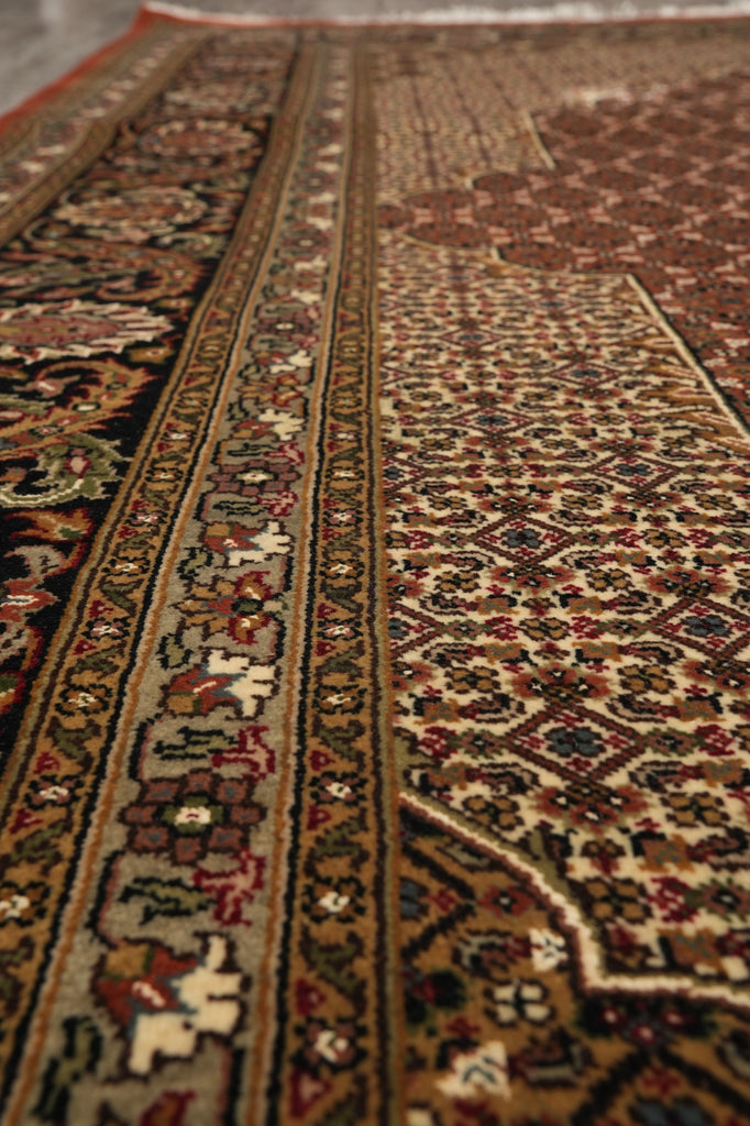 8.1 x 10 Rust Mahi Tabriz High Quality Handmade Wool And Silk Rug #F-4462