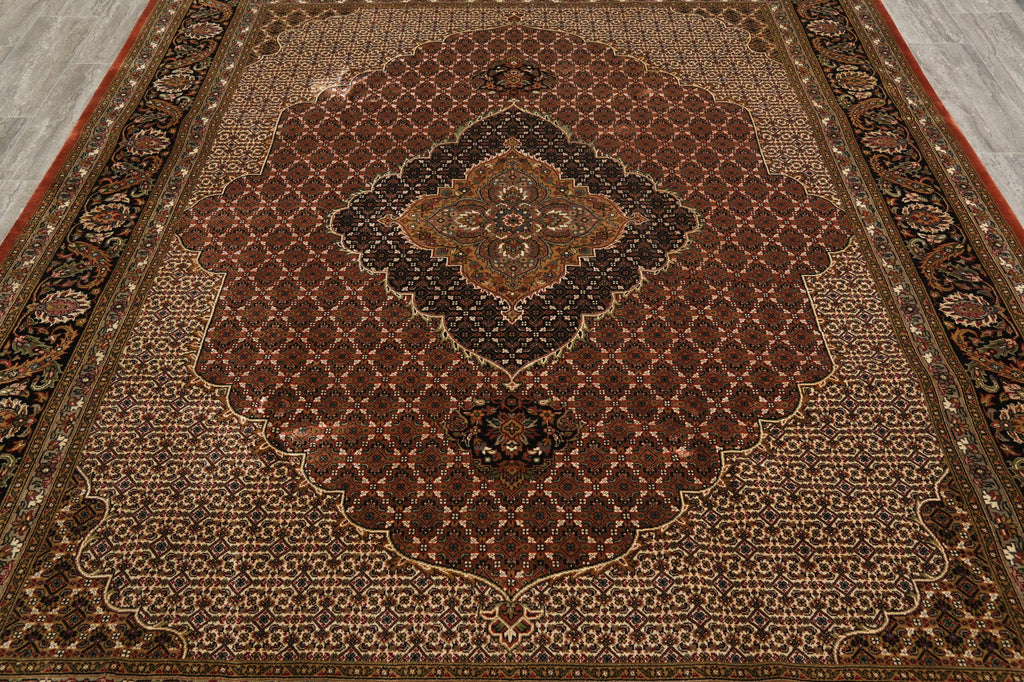8.1 x 10 Rust Mahi Tabriz High Quality Handmade Wool And Silk Rug #F-4462