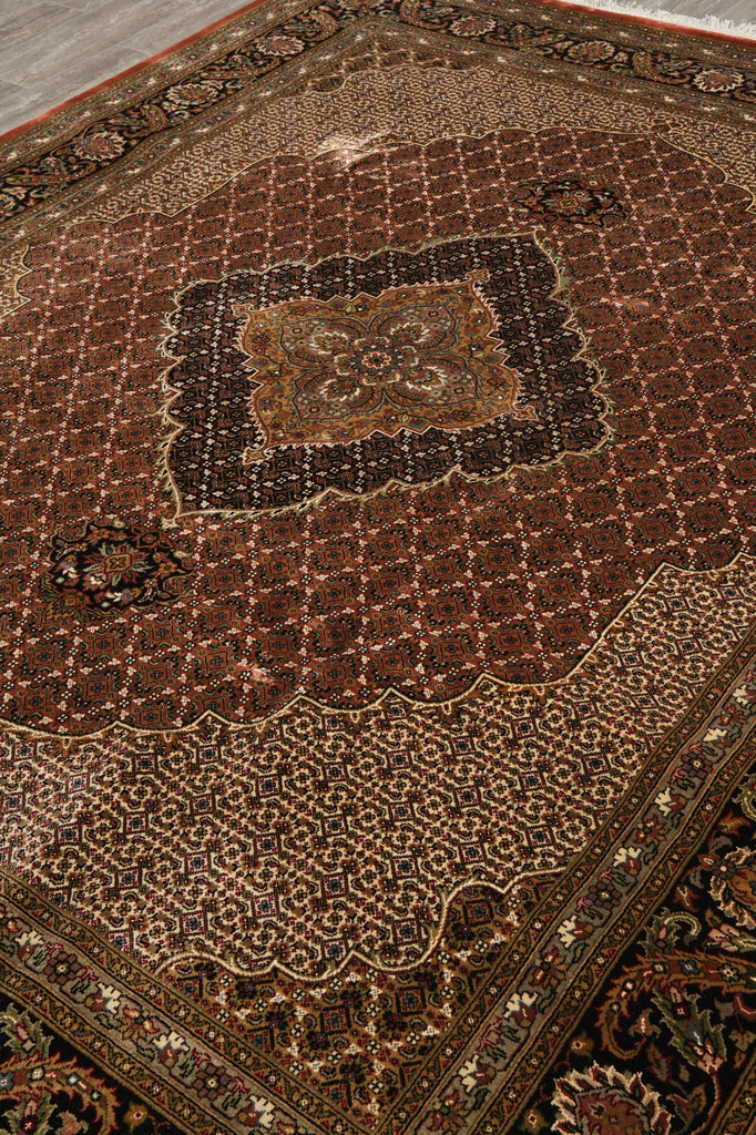 8.1 x 10 Rust Mahi Tabriz High Quality Handmade Wool And Silk Rug #F-4462