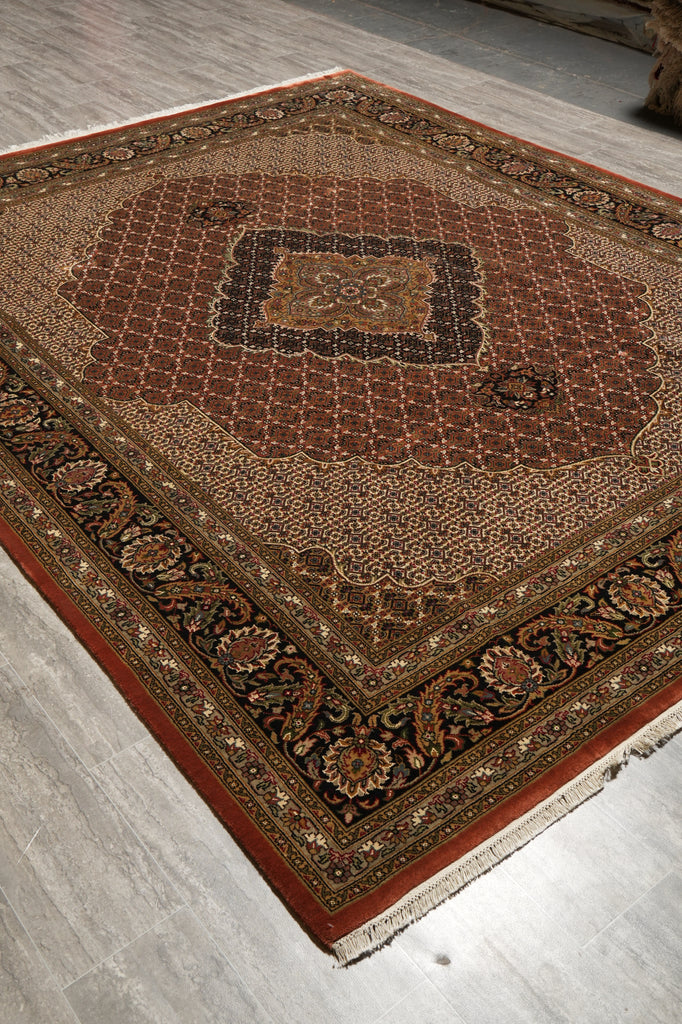 8.1 x 10 Rust Mahi Tabriz High Quality Handmade Wool And Silk Rug #F-4462