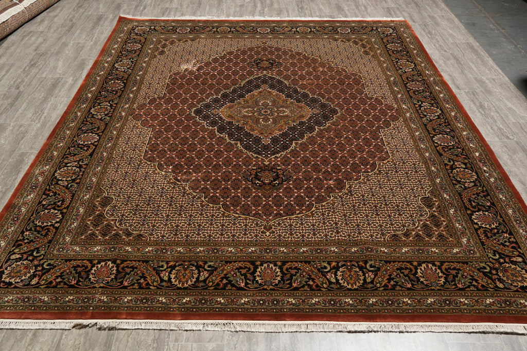 8.1 x 10 Rust Mahi Tabriz High Quality Handmade Wool And Silk Rug #F-4462