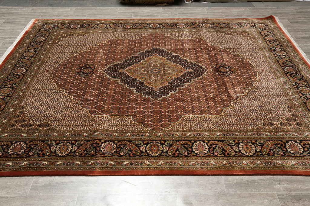 8.1 x 10 Rust Mahi Tabriz High Quality Handmade Wool And Silk Rug #F-4462